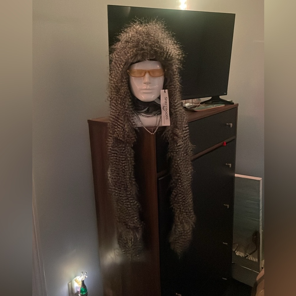 BRAND NEW, unused limited edition, sold out OWL faux feather/fur SpiritHood NWT